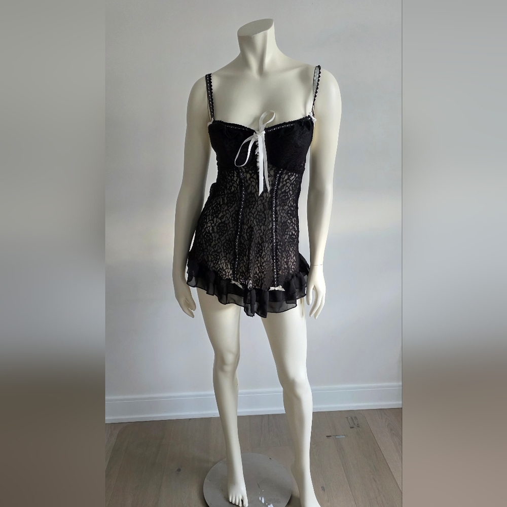 Seductive Wear By CINEMA ETOILE Black Lace Babydoll Chemise Dress With Panties S